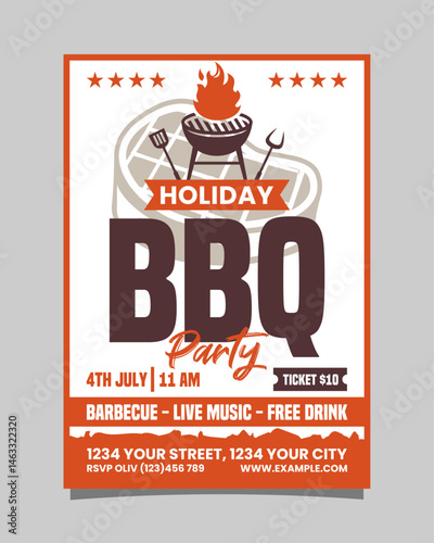 Holiday bbq party vertical flyer or poster vector template design