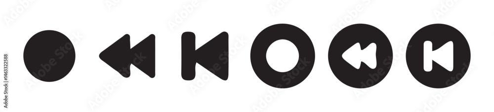Play, pause, replay, previous, and next track black icon set. Elements for video streaming app. Vector Illustration eps 10 Play, pause, replay, previous, and next track black icon set. Elements for video streaming app. Vector Illustration eps 10