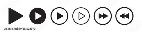 Play, pause, replay, previous, and next track black icon set. Elements for video streaming app. collection of multimedia symbols, media player buttons. Vector Illustration eps 10