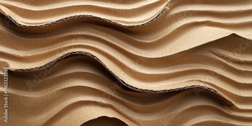 Abstract Cardboard Texture: Brown Wavy Corrugated Paper Background, Detailed Closeup of a Crinkled Cardboard Surface