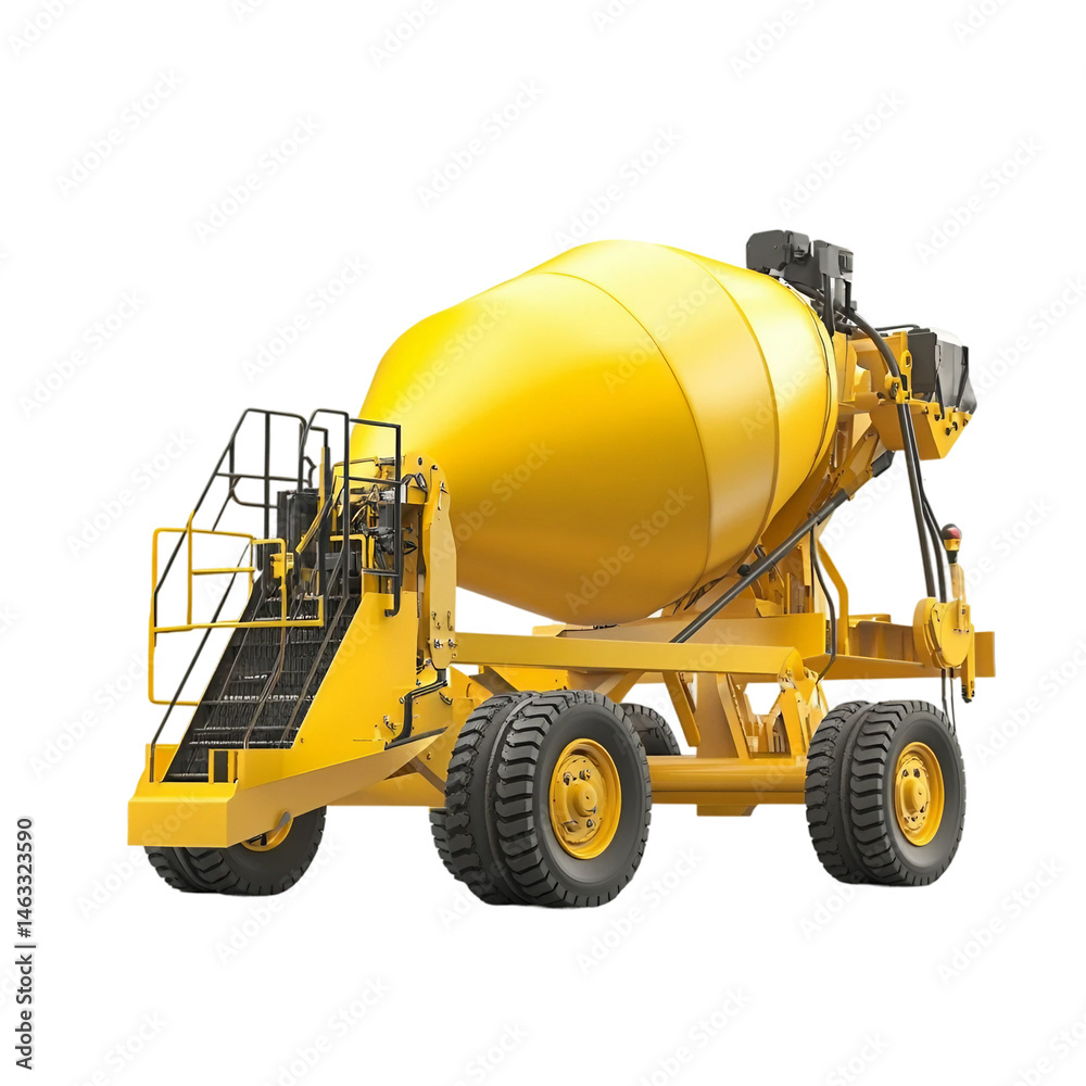 Industrial Concrete Mixer Machine with Yellow Frame and Wheels isolated [Transparent Background PNG]