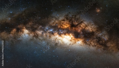 Fototapeta Naklejka Na Ścianę i Meble -  Vast expanse of the Milky Way galaxy, swirling clouds of gas and dust, speckled with countless stars.  Detailed cosmic landscape, rich in colors and textures,  revealing the grandeur of space