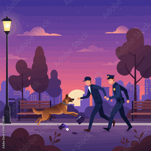 Dog Running After Man During Chase in Park at Sunset
