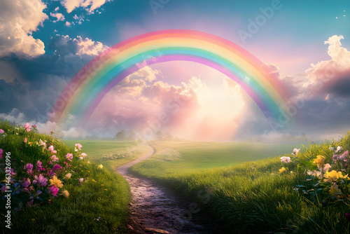 Mystical Realm: The Rainbow Bridge of Serenity and Wonder Connecting Heaven and Earth