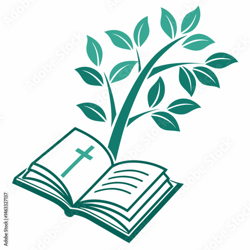 open book with green leaves