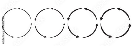 Circle arrow icon set. Symbol of reload, refresh, loading, recycle and repeat. Interconnecting round arrow vector icons set. Work in progress sign. One, two, three, four, five, six arrow in the loop.