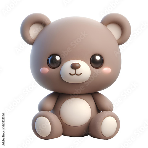 Cute 3D bear isolated on white background