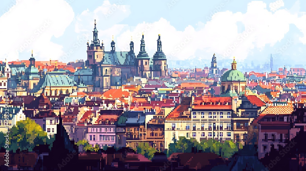 Obraz premium top view pixel art of prague 