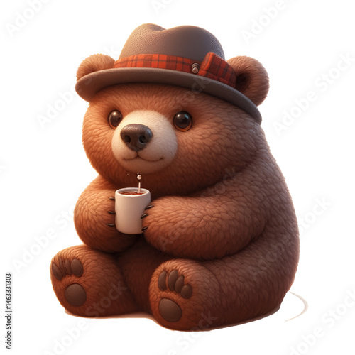 Cute 3D bear isolated on white background