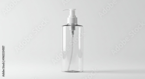 Clear Plastic Bottle With Pump On White Background
