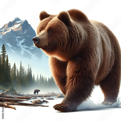 Cute 3D bear isolated on white background