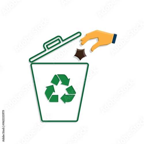 trash icon. vector throw away trash. recycling symbol. sustainability. reuse web icon, eco-friendly, used goods, green energy. Mixed design style