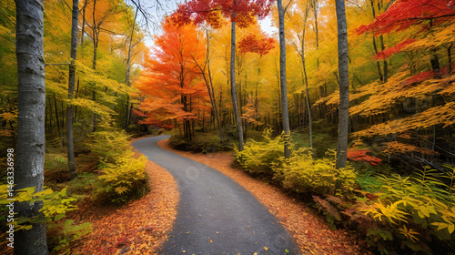 vibrant autumn hiking trail exploration polarizing filter enhanced colors, fall, foliage, outdoor, adventure, scenic, route, nature, walk, hues, colorful