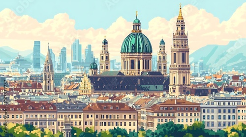 top view pixel art of vienna