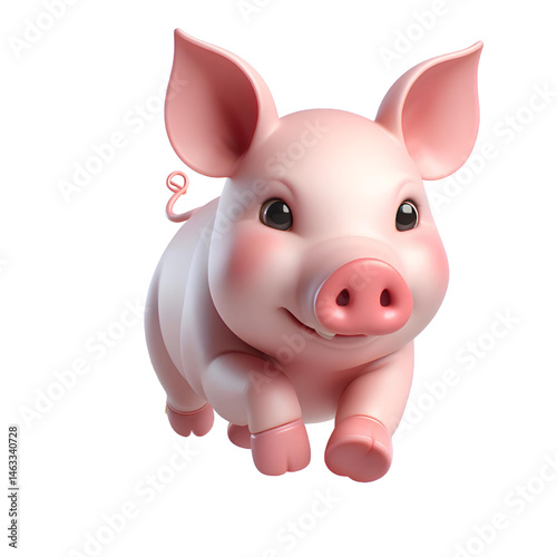 Cute 3D pig isolated on white background