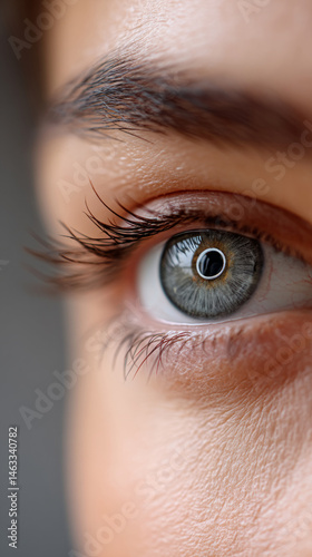 Close-up of eye area with metal roller for skincare routine and relaxation
