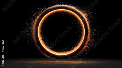 Glowing Orange Ring with Sparkles on Black Background