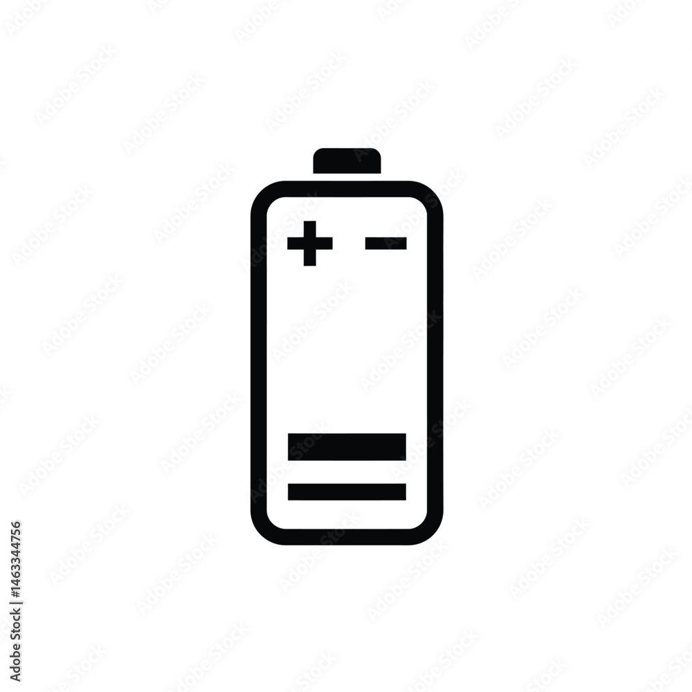 Simple black battery icon representing energy and power in electronic devices Simple black battery icon representing energy and power in electronic devices