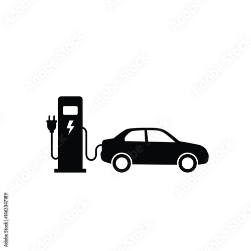 Electric vehicle charging station symbol silhouette representing clean energy and eco friendly transport