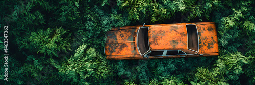 Nature's Embrace: The Elegance of Decay in a Rusty Car's Final Resting Place