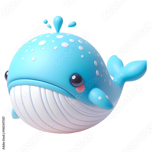 Cute big 3D whale isolated on white background