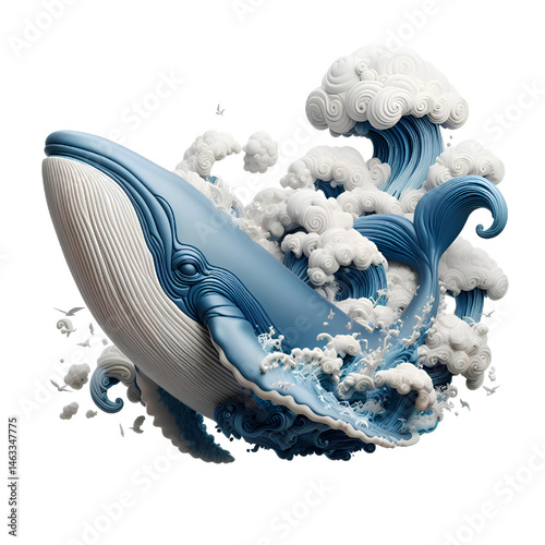 Cute big 3D whale isolated on white background