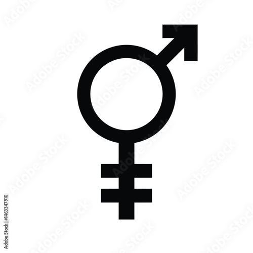 Black and white androgyne symbol for gender identity and lgbtq concepts on white background