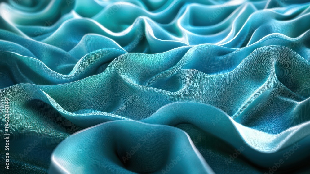 Obraz premium Teal fabric waves, abstract background, textile texture, design element