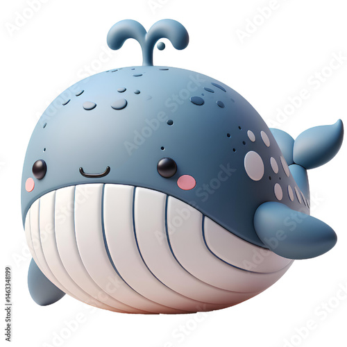 Cute big 3D whale isolated on white background