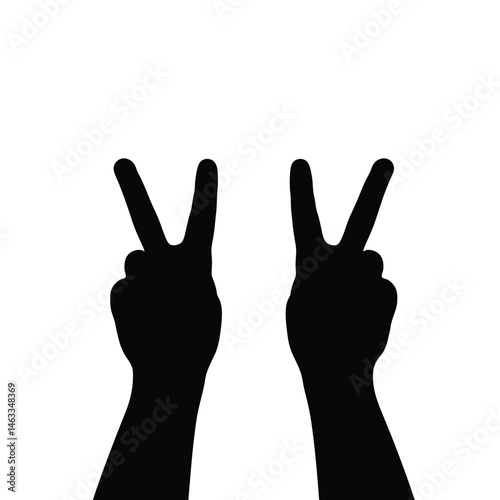 Silhouette of two hands displaying peace sign against a clean white background