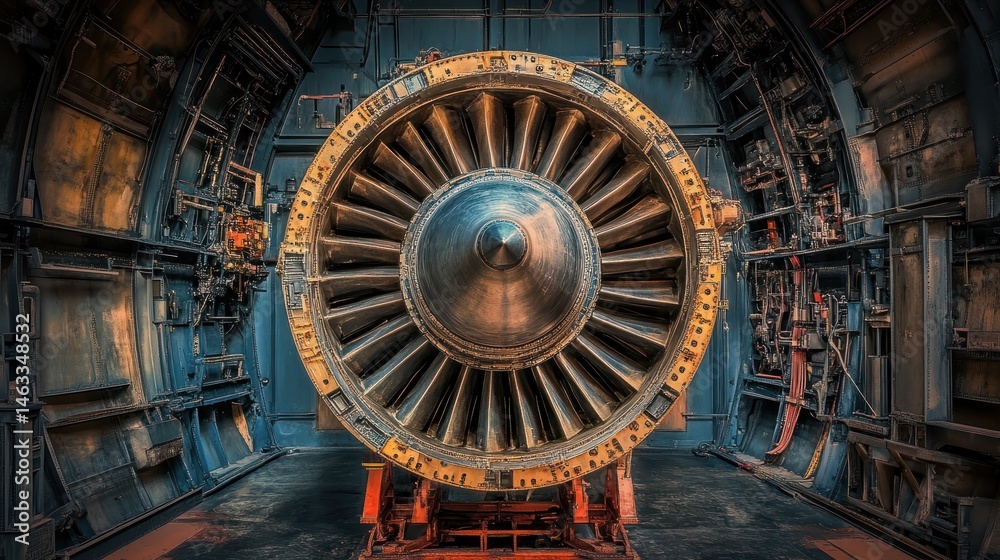 Jet Engine Turbine Assembly Showing Complex Engineering and Mechanical Detail Jet Engine Turbine Assembly Showing Complex Engineering and Mechanical Detail