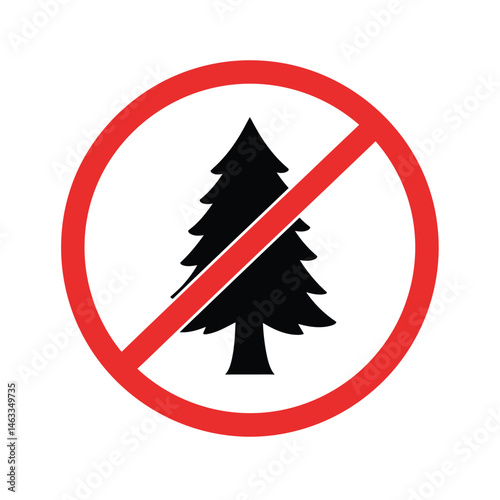 Prohibition sign indicating no trees allowed conceptual symbol design isolated on white