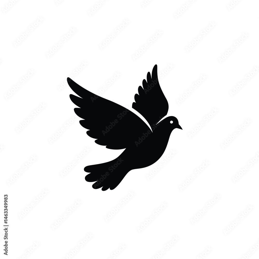 Obraz premium Silhouette of a flying dove peace symbol vector graphic on a white background