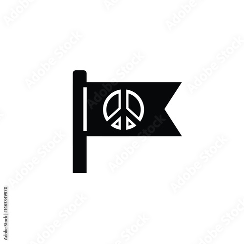 Black and white peace flag simple minimalist icon isolated on white background
