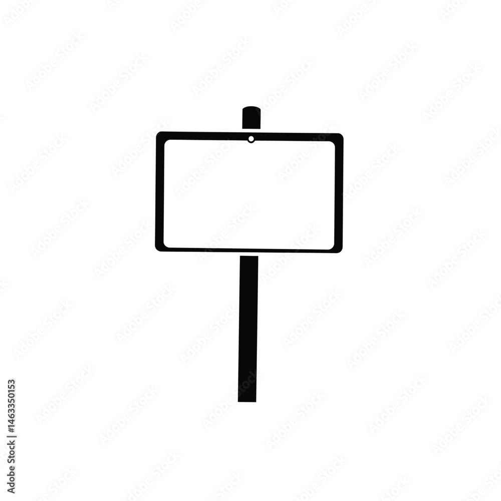 Blank sign post icon in black with empty rectangle sign for signage and messaging Blank sign post icon in black with empty rectangle sign for signage and messaging