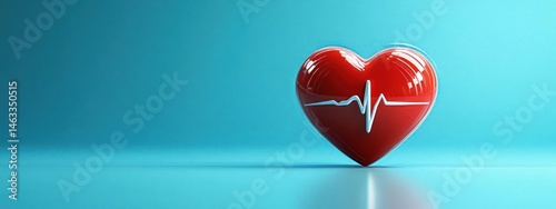 A red heart with a white heartbeat line on it