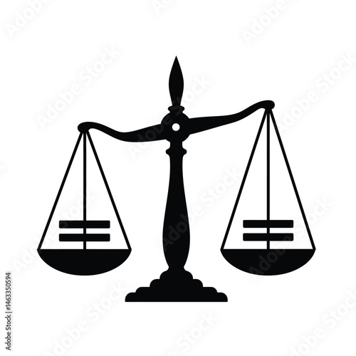 Simple silhouette illustration of a balance scale symbol representing justice and fairness