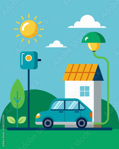 An innovative and ecofriendly approach to charging electric cars the solarpowered EV charger reduces carbon emissions and promotes a more sustainable future.. Vector illustration
