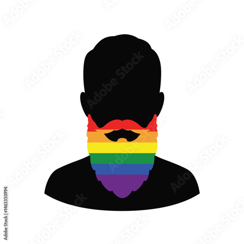Silhouette of a man with a rainbow colored beard representing pride and lgbtq+ community