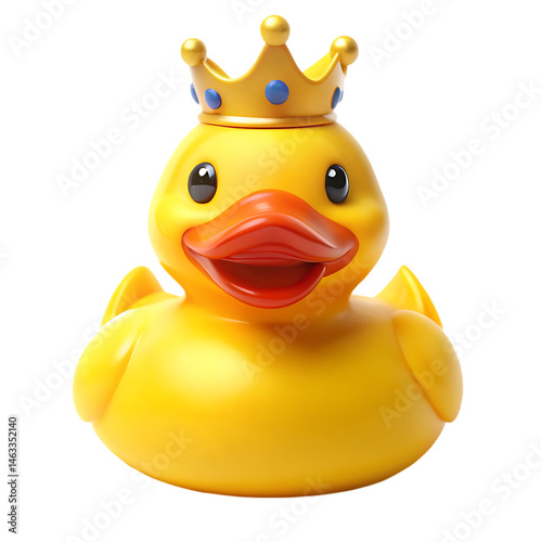 Cute Yellow Rubber Duck with Crown: Adorable Bath Toy Image