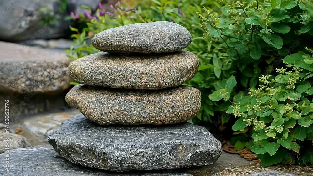 Stacked stones in a serene garden setting Stacked stones in a serene garden setting