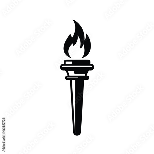 Black and white illustration of a burning torch symbolizing freedom and enlightenment