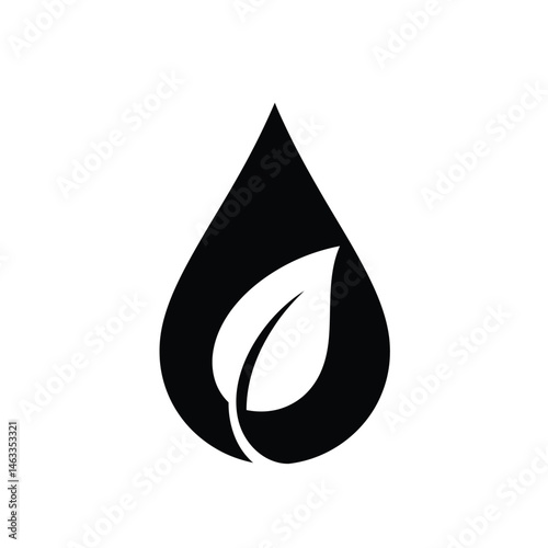 Eco friendly symbol featuring a water drop and a leaf representing nature and conservation