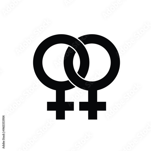 Intertwined black female symbol representing lesbianism and same-sex love simple isolated design