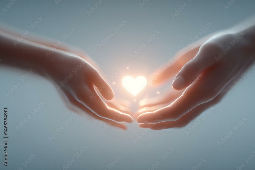 Fototapeta premium Hands Holding Glowing Heart Symbolizing Care and Connection