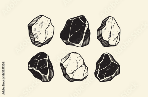 Set of stone engraving style logo design illustration