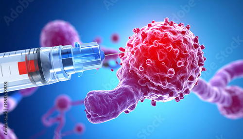 Targeted Cancer Therapy: Microscopic View of Injection into Cancer Cell
