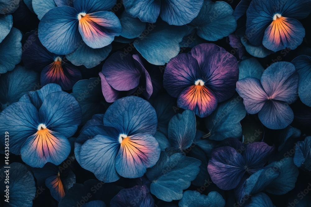 custom made wallpaper toronto digitalClose-up view of vibrant deep blue and purple pansies.