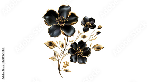 Black and Gold Flowers Elegant Floral Design Dark Background,