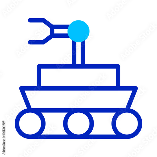 Minimalist blue outline depicting an automated explorer device on a white canvas